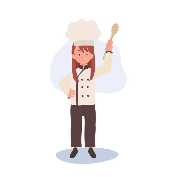 Hombre con barba en gorro de cocinero y delantal con utensilios de cocina  cocinar como ocupación