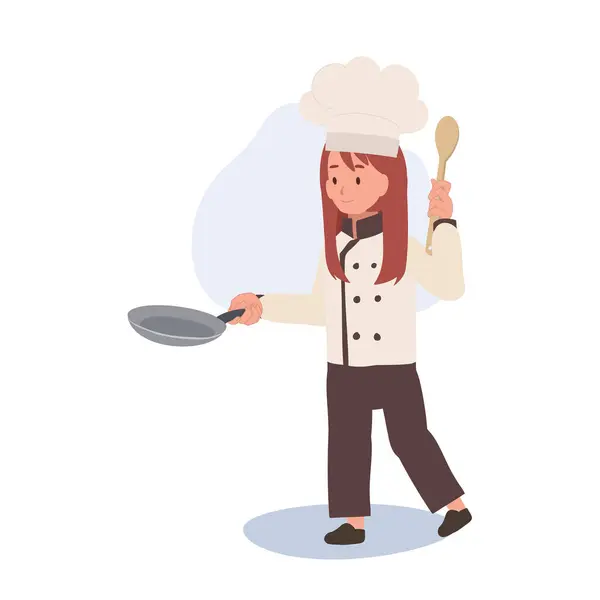 Дитячий Кухар Готує Смачну Страву Дитячий Кухар Приготування Їжі Смаженою — стоковий вектор