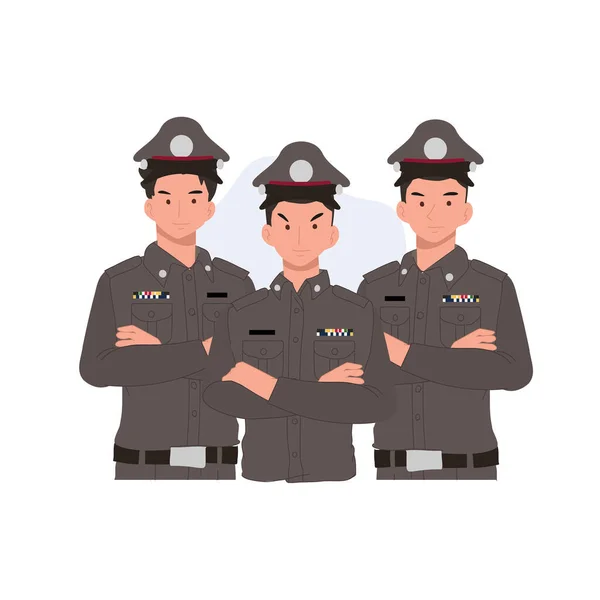 Professional Thai Police Force Diverse Group Thai Police Officers Crime — Stock Vector