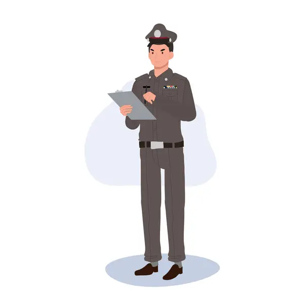 Officier Police Thaïlandais Émission Amende Infraction Code Route Amende Par — Image vectorielle
