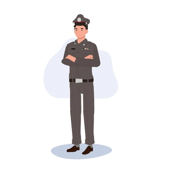 Pewny Siebie Tajski Funkcjonariusz Policji Przestępca Policji — Wektor stockowy