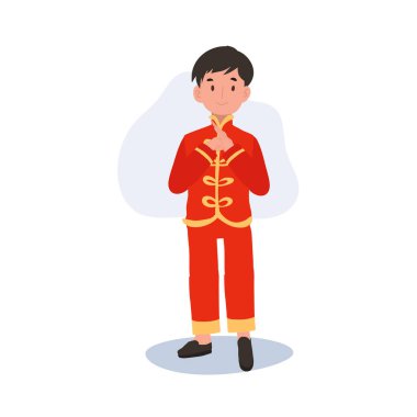 Geleneksel Çin Giyiminde Genç Çocuk Selamlaması