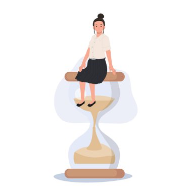 Taylandlı üniformalı bir öğrenci kum saatinin üzerinde oturuyor.)