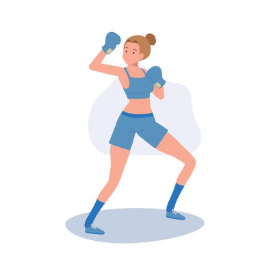 Kendine güvenen aktif sporcu kadın boksörü. Jimnastik Salonunda Güçlü Kadın Boksör