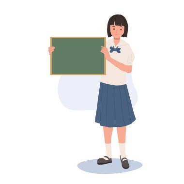 Okul Konseptine geri dönelim. Taylandlı Öğrenci Eğitim İçin Küçük Boş Tahta Tutuyor.