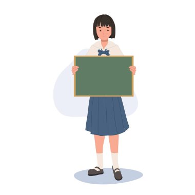 Okul Konseptine geri dönelim. Taylandlı Öğrenci Eğitim İçin Küçük Boş Tahta Tutuyor.