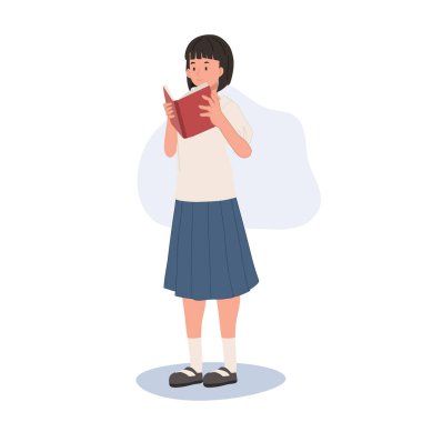 Bilgi Arayıcı konsepti. Taylandlı Üniformalı Öğrenci Kitap okuyor. Eğitim. Öğrenim Başarı