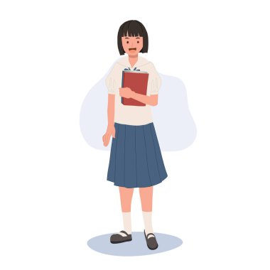 Öğrenme ve Bilgi Konsepti. İstihbaratı simgeleyen kitaplarla birlikte mutlu Taylandlı öğrenci..