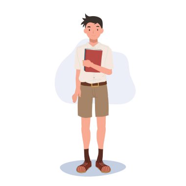 Öğrenme ve Bilgi Konsepti. İstihbaratı simgeleyen kitaplarla birlikte mutlu Taylandlı öğrenci..