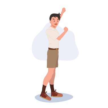 Mutlu Taylandlı üniformalı öğrenci yapıyor. Gidelim..