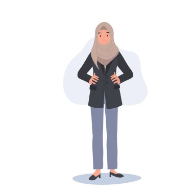 Hijab 'da iş kadınlarını güçlendirmek. Müslüman Kadın Lider. Hijab 'daki Kendine Güvenen İş Kadını