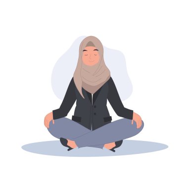 Huzurlu İslami İş Kadını Huzurlu Çalışma Alanı İçin Meditasyonda.