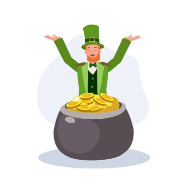 Aziz Patrick Günü Kutlaması. Leprikon kostümlü adam altın çanaktan atlıyor. 