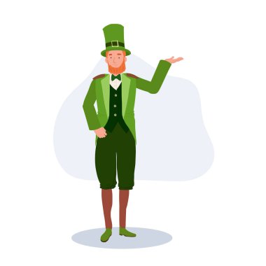 Aziz Patrick Günü Kutlaması. Leprechaun Kostümlü Neşeli Adam Karşılama Festivali