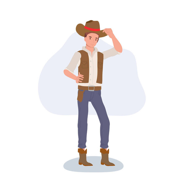 Full-length flat cartoon cowboy. vintage western character illustration