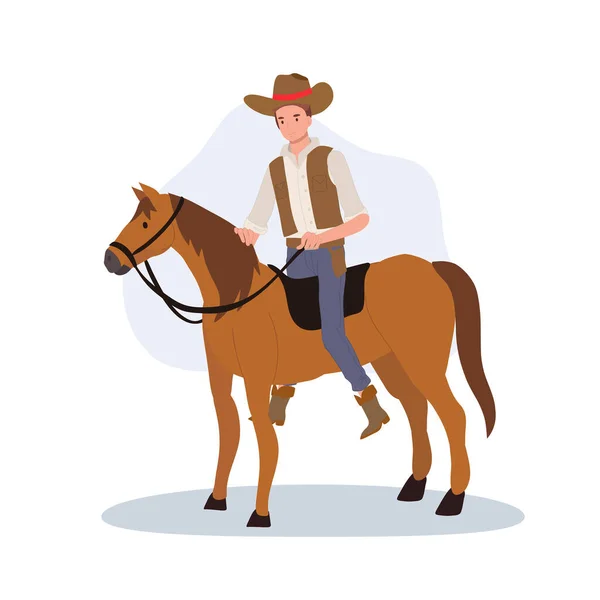 At süren şapkalı bir kovboy. Düz vektör çizgi film karakteri çizimi.