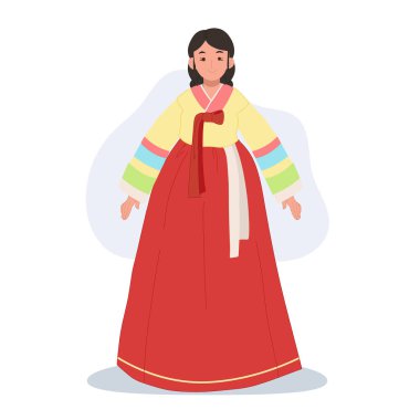 Geleneksel Kore Elbisesi Giyen Mutlu Kadın Hanbok.