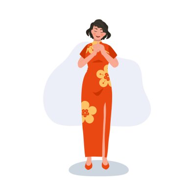  Çin Yeni Yıl Kutlaması Neşeli Çinli Kadın Ayın Yeni Yılını Kutluyor