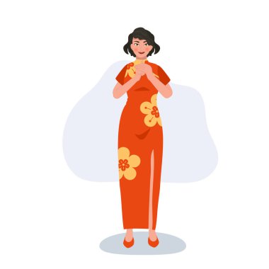  Çin Yeni Yıl Kutlaması Neşeli Çinli Kadın Ayın Yeni Yılını Kutluyor