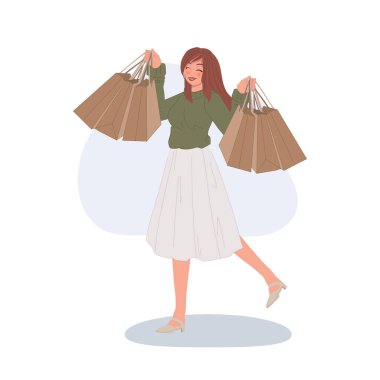 Mutlu Kadın Alışverişin keyfini çıkar. Şehir Yaşam Tarzı