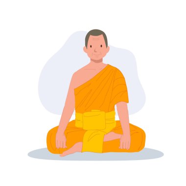 Geleneksel cüppeli Taylandlı keşiş oturmaktan mutlu.