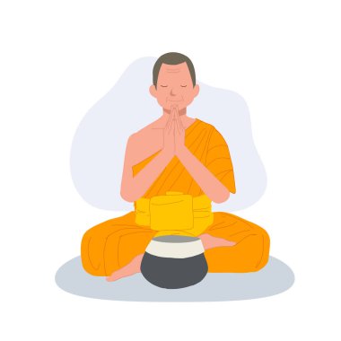Tayland Geleneksel Cüppeli Serene Budist Keşiş Yemeden Önce Meditasyon