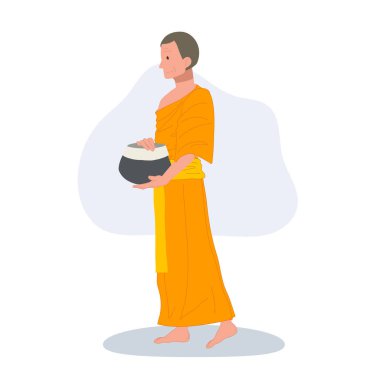 Geleneksel Bornozlu ve Bağış Kâseli Tayland keşişi. 