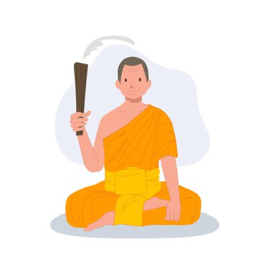 Taylandlı keşiş oturmuş kutsal suyu serpiyor..