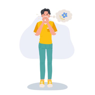  Çiçek Kavramına Alerji. Polen alerjisi olan alerjik bir adam..