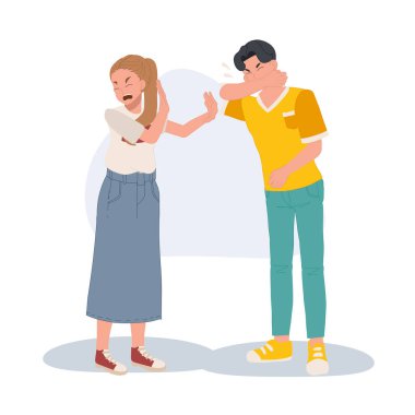 Virüs önleme konsepti. Adam el korumasıyla hapşırıyor.,