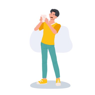 Alerji ve Soğuk Savaş Konsepti. Kağıt mendille hapşıran adam.