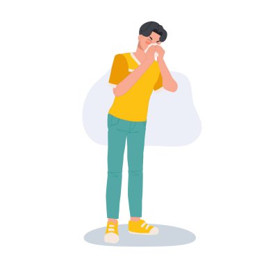 Alerji ve Soğuk Savaş Konsepti. Kağıt mendille hapşıran adam.