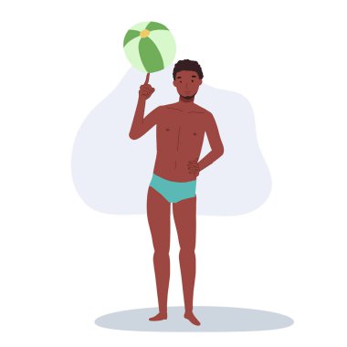 Plaj etkinliği konsepti. Beachball Maçı 'nın tadını çıkaran adam. Neşeli adam Beachball 'la oynuyor