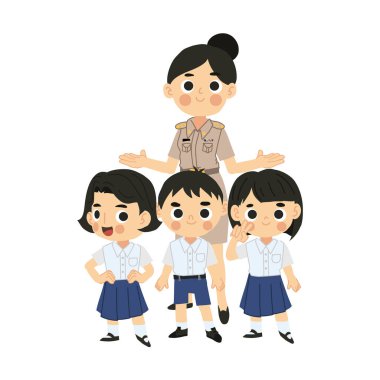 Sınıfta Çeşitli Öğrencilerle Gülümseyen Tayland Öğretmeni