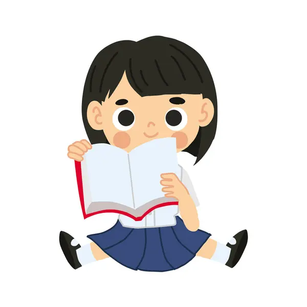 stock vector Learning and Study Concept. Adorable Thai Student Cartoon Sitting and Reading Book.