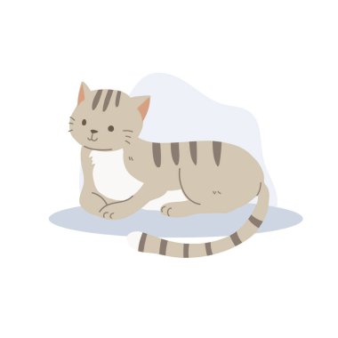 Kawaii Grey American Shorthair Cat Cartoon Illustration Sitting and Laying Down. Relaxed Posture clipart