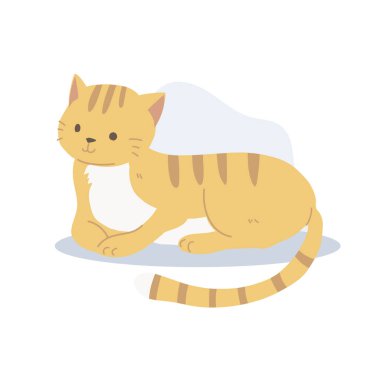 Sevimli Kawaii Tarzı Turuncu Kedi Oturuyor ve Yerde Yatıyor. Kedi Sevenler İçin Çizgi Film Çizimi