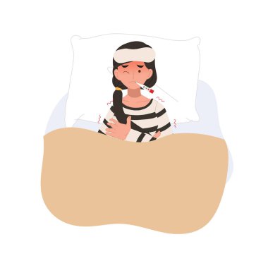 Yüksek ateşi olan bir kadın yatak ateşi tedavisinde titriyor..