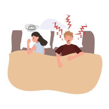 Kocası yüksek sesle horladığı için uyuyamayan bir kadın. Uyku vakti uykusuzluk ve hüsran.