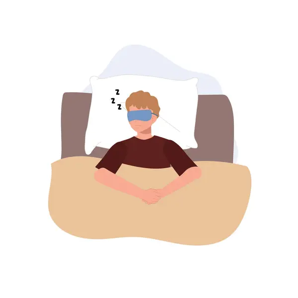 Yatağında göz maskesi olan pijamalı uyuyan adam. Gece Çizimleri