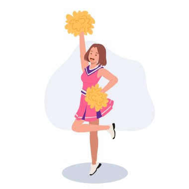 Parlak üniformalı, ponpon tutan enerjik amigo kız. Eğlence ve Spor Projeleri için ideal.