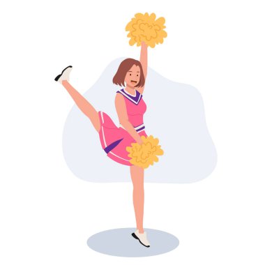 Parlak üniformalı, ponpon tutan enerjik amigo kız. Eğlence ve Spor Projeleri için ideal.