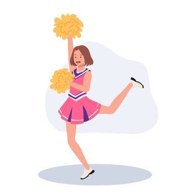 Parlak üniformalı, ponpon tutan enerjik amigo kız. Eğlence ve Spor Projeleri için ideal.