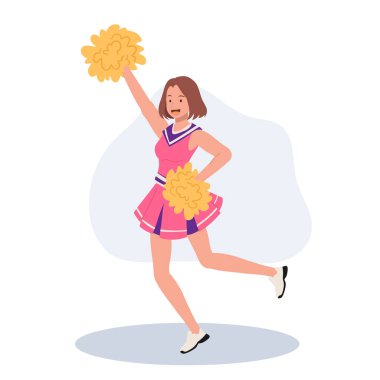 Parlak üniformalı, ponpon tutan enerjik amigo kız. Eğlence ve Spor Projeleri için ideal.