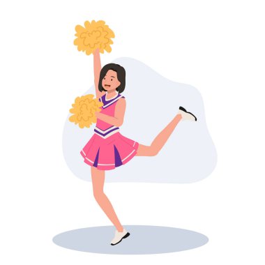 Parlak üniformalı, ponpon tutan enerjik amigo kız. Eğlence ve Spor Projeleri için ideal.
