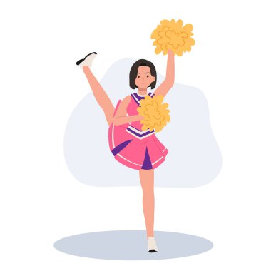 Parlak üniformalı, ponpon tutan enerjik amigo kız. Eğlence ve Spor Projeleri için ideal.