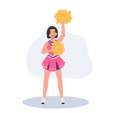 Energetic cheerleader girl in a bright uniform holding pom poms. Ideal for Fun and Sporty Projects. clipart