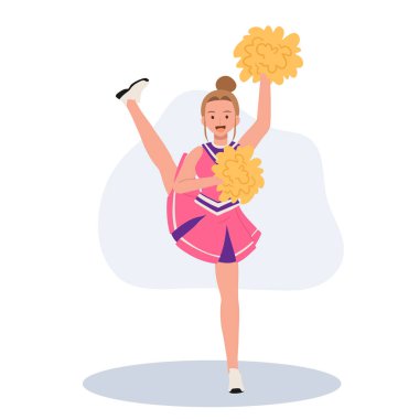 Parlak üniformalı, ponpon tutan enerjik amigo kız. Eğlence ve Spor Projeleri için ideal.