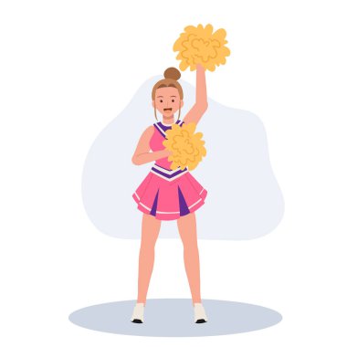 Parlak üniformalı, ponpon tutan enerjik amigo kız. Eğlence ve Spor Projeleri için ideal.