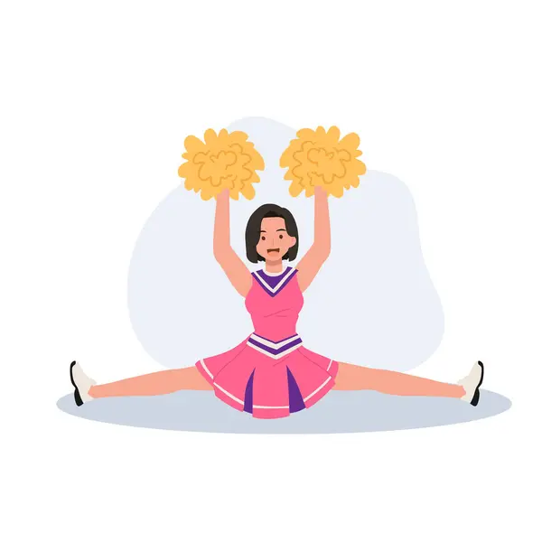 stock vector Energetic cheerleader girl in a bright uniform holding pom poms. Ideal for Fun and Sporty Projects.